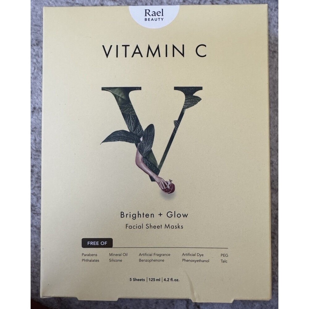 NIB Rael Beauty Vitamin C Brighten + Glow Facial Sheet Masks Set of 5
